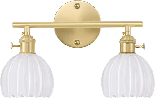 Miniatura 13 de Shenmoyl Accesorios de Iluminación para Baño, Lámpara de Pared de Latón de 3 Luces para Tocador Sobre Espejo con Pantalla de Cristal Tulipán Base