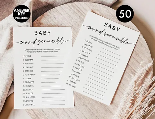 Miniatura 3 de All Ewired Up Juego de 50 palabras para baby shower (50 cartas), divertido juego de baby shower, género neutro para niño o niña, minimalista
