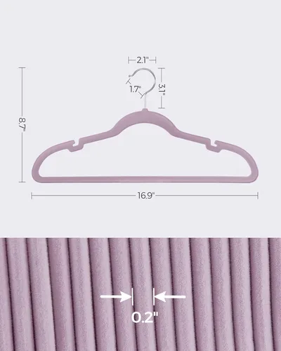 Miniatura 23 de SONGMICS - Perchas de terciopelo 50 unidades, perchas antideslizantes con muescas para hombros, barra para pantalones, gancho giratorio de 360°