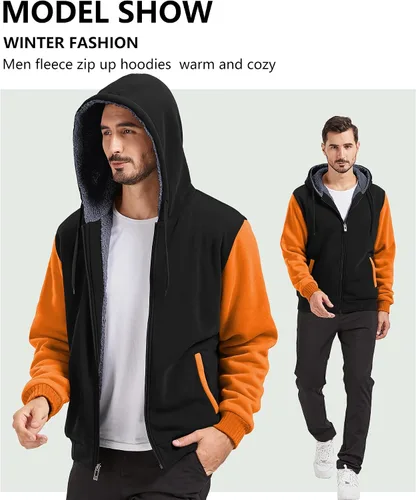 Miniatura 76 de GEEK LIGHTING Sudadera con capucha y cremallera para hombre, forro polar, chaqueta gruesa con capucha para invierno, cálida sudadera atlética