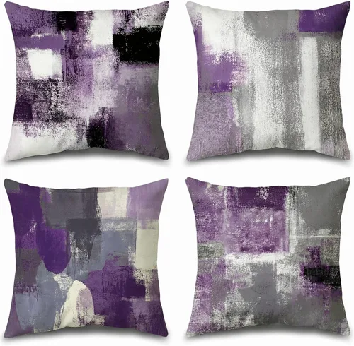 Miniatura 9 de Juego de 4 fundas de almohada de arte abstracto azul y gris de 18 x 18 pulgadas, fundas de cojín decorativas modernas para dormitorio, sofá y sala