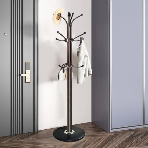 Miniatura 3 de Kertnic Perchero de metal con base de mármol natural, árbol de pasillo independiente con 12 ganchos para colgar bufanda, bolso, chamarra, Bronce