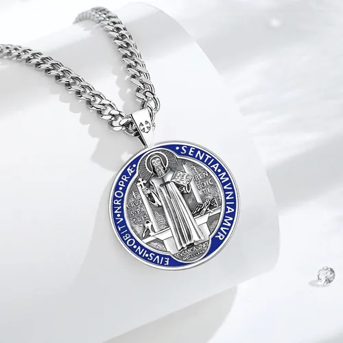 Miniatura 11 de Vito Collar de plata de ley 925 para mujeres y hombres, San Benito, crucifijo, Caravaca, San Cristóbal, San Judas, medalla patronal, amuleto