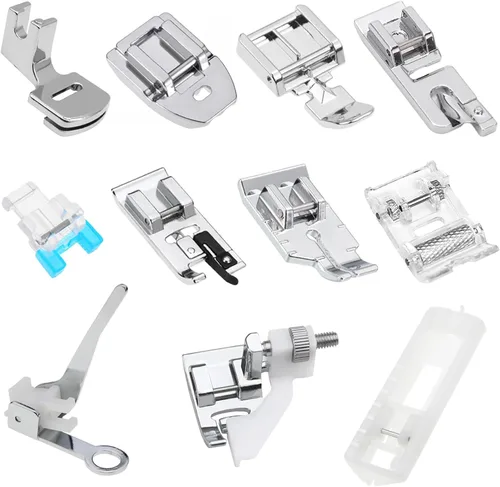 Juego de 11 pies prensatelas para máquina de coser de vástago bajo a presión, cantante, hermano, Janome, Babylock, Kenmore, Euro-Pro, blanco, Juki,