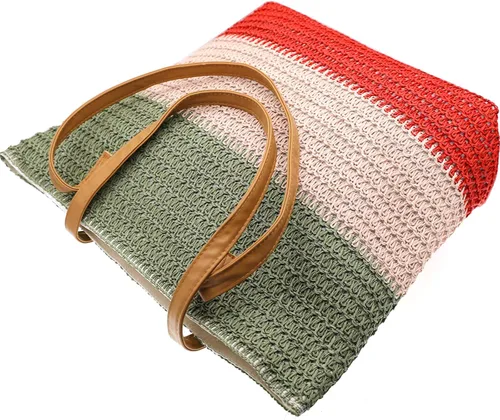 Miniatura 26 de Bolso grande de paja para mujer, tejido de ratán, bolso de playa de verano, a rayas