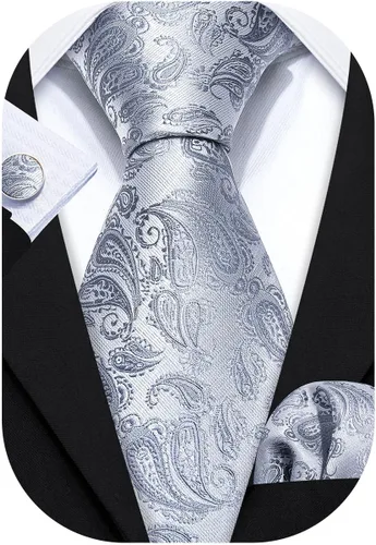 Miniatura 72 de Barry.Wang - Juego de corbata de seda para hombre, diseño de cachemira, pañuelo y gemelos de bolsillo
