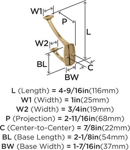 Miniatura 4 de Amerock H37001CZ Gancho decorativo de doble punta para pared Vicinity Gancho de bronce champán para abrigos, sombreros, mochilas, bolsos