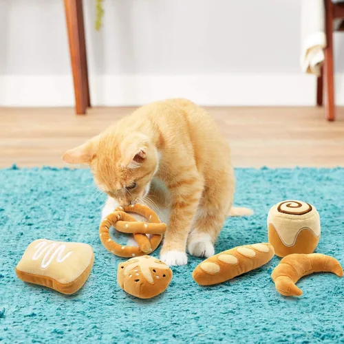 Miniatura 9 de CiyvoLyeen Juguetes de Hierba Gatera en Forma de Pan, Juguete para Gatos de Interior Juguetes Interactivos, Juguete para Gatitos Masticar Morder Pan