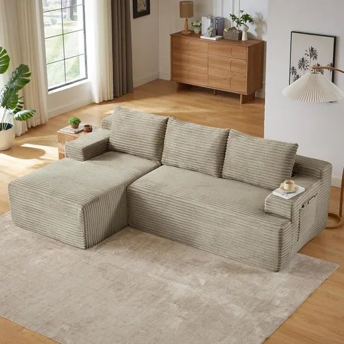 Miniatura 21 de 141" Oversized U Shaped Cloud Sectional Couches with Storage Console for Living Room, Corduroy Compressed Boneless Couch, Symmetrical Sofa & Couch