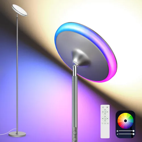 Miniatura 12 de Lámpara de pie brillante para sala de estar, luces LED de habitación de 42 W con control remoto, 3700 lm RGBW moderna luz de pie alta
