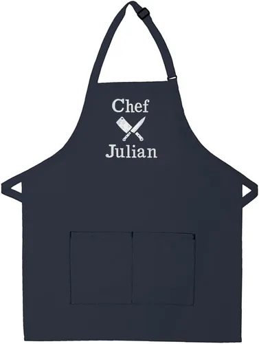 Made in the USA Personalized Embroidered Premium Adult Apron for Men Women Fathers Mothers Day Kitchen BBQ Grilling Gift marino