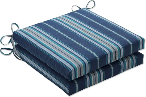 Miniatura 26 de Pillow Perfect Cojín cuadrado para asiento de silla esquinera para interiores y exteriores con lazos, relleno de fibra de felpa, resistente a