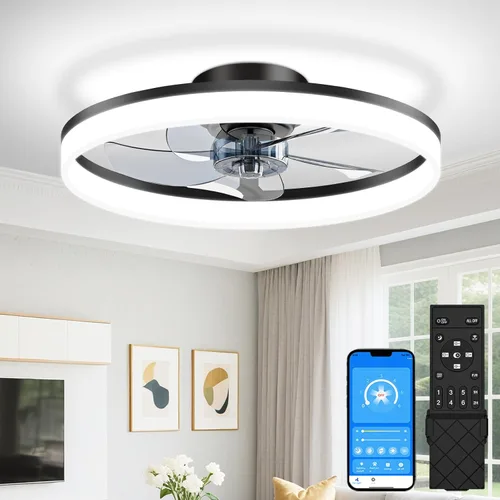 Miniatura 9 de VOLISUN Ventiladores de Techo de Perfil Bajo con Luces y Control Remoto, Ventilador de Techo Fandelier de Montaje Empotrado, 3000K-6500K Luz de Negro