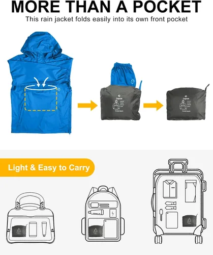 Miniatura 14 de Outdoor Ventures Chaqueta de lluvia para hombre, impermeable, ligera, plegable, para senderismo, golf, correr