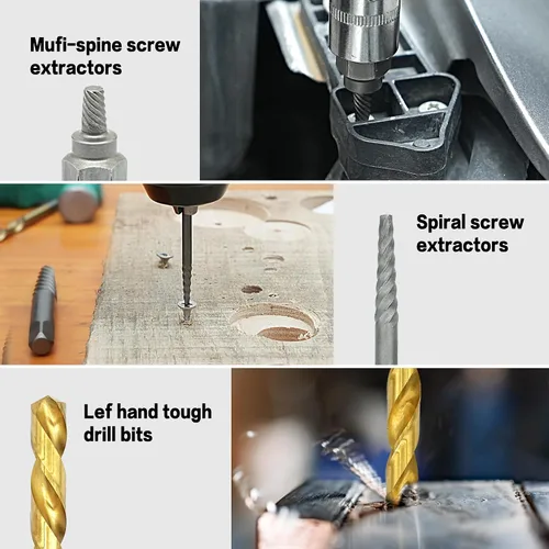 Miniatura 6 de GMTOOLS Kit Extractor de Tornillos Helicoidales y Pernos de 35 Piezas, Kit de Remoción Fácil con Broca de Mano Izquierda Extractor Multi-estriado