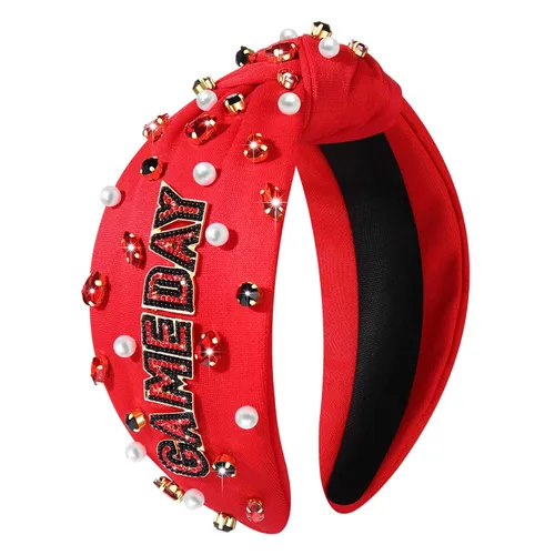 Miniatura 11 de mokkia Diadema de fútbol para mujer, accesorios de fútbol para mamá, accesorios de cristal con diamantes de imitación con nudo superior ancho