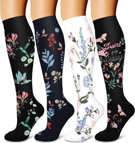 Laite Hebe 4 pares de calcetines de compresión para mujeres y hombres, el mejor apoyo para enfermeras, correr, atletismo