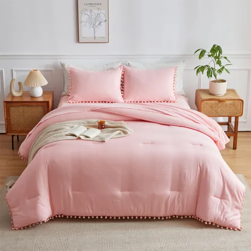 Miniatura 5 de IHOUSTRIY Juego de edredón rosa para niños, tamaño individual, cama en una bolsa, tamaño individual, 5 piezas para adolescentes y niñas