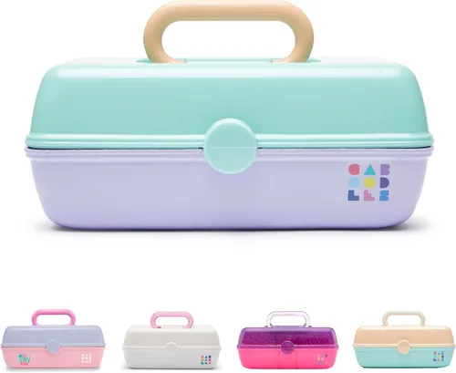 Miniatura 14 de Caboodles Pretty in Petite - Caja de maquillaje de dos tonos rosa sobre lavanda, caja organizadora de plástico duro, 2 bandejas giratorias, espejo