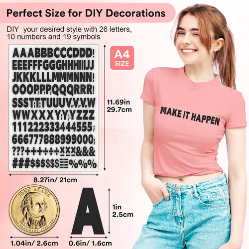 Miniatura 2 de 5 hojas, 830 piezas de letras y números para planchar para ropa, letras de vinilo para planchar de 1 pulgada con letras de transferencia de calor
