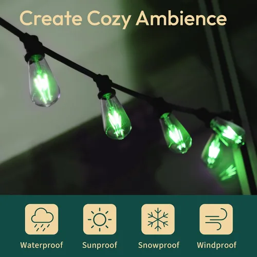 Miniatura 2 de ALAMPEVER ST19/ST58 Bombillas LED Edison verdes, bombillas decorativas, 2 W (equivalente a 25 W), base E26, 40 lúmenes, no regulables, paquete de 6
