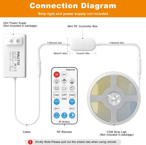 Miniatura 5 de PAUTIX - Control remoto de atenuación RF para tiras de luces LED de un solo color, control remoto inalámbrico de 18 teclas y controlador en línea DC