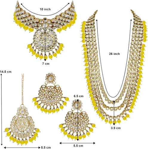 Miniatura 8 de Aheli Indian Wedding Kundan Beaded Bridal Long Choker Necklace Earrings with Maang Tikka Traditional Jewellery Set for Women