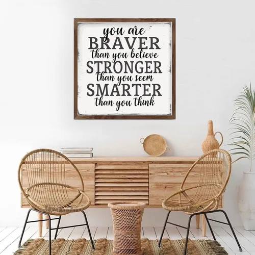 Miniatura 4 de Farmhouse Rustic Wood Framed Signs 7x7 Inch,Youre Braver Than You Believe Wooden Sign with Frame Modern Wood Sign Wall Plaque Art for Kitchen