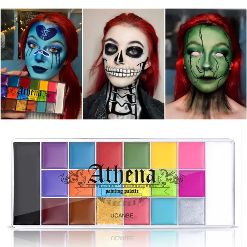 Miniatura 2 de UCANBE Juego de pintura facial y corporal, paleta de pintura Athena, 10 pinceles profesionales para artistas, bandeja grande y profunda, ideal