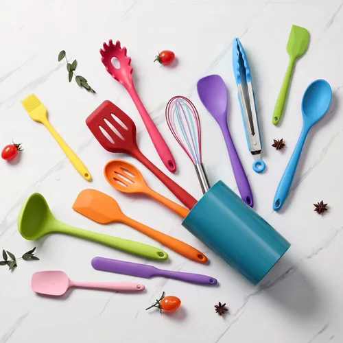 Miniatura 7 de LIANYU Juego de 14 utensilios de cocina con soporte, juego de utensilios de cocina de silicona, herramientas de cocina resistentes al calor, incluye