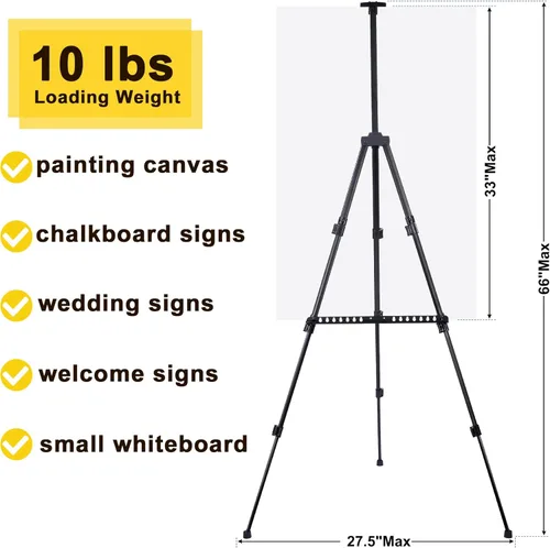 Miniatura 5 de Caballete para pintar caballete de arte para adultos de 17 a 66 pulgadas, soporte portátil para letrero de mesa/piso, caballete de metal de aluminio