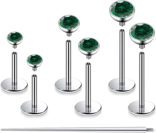 Miniatura 31 de F136 - Aretes de titanio 20/18/16G con rosca interna, con parte trasera plana, aros para nariz, labio, Medusa Monroe, labret de 6/8/0.394 in, barra