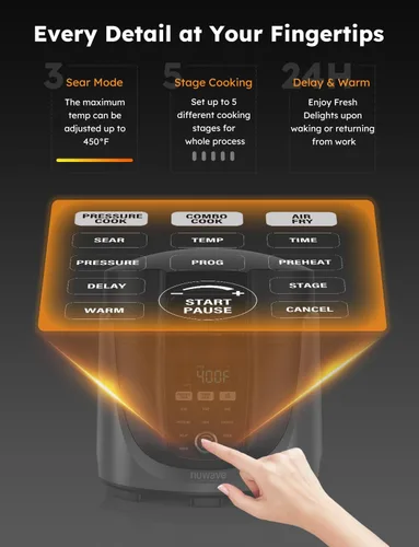 Miniatura 8 de Nuwave Duet - Freidora de aire, olla eléctrica a presión y parrilla Combo, Multicocina 540 en 1 con 3 tapas extraíbles, cocción lenta, salteados