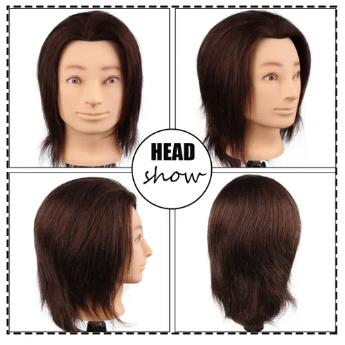 Miniatura 6 de HAIRWAY Cabeza de maniquí masculino de 8 pulgadas, cabeza de maniquí de práctica de peluquero con cabello humano 100% real, cosmetología, Marrón