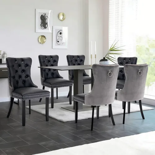Miniatura 21 de Juego de 2 sillas de comedor de terciopelo tapizadas con ribete de cabeza de clavo y patas doradas chapadas en acero inoxidable para cocina