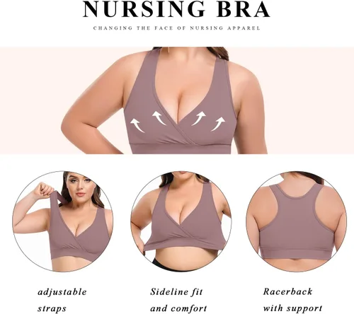Miniatura 5 de Bralette de maternidad y lactancia para mujer, 5 unidades (S-4XL) - Bralette cómodo con espalda cruzada
