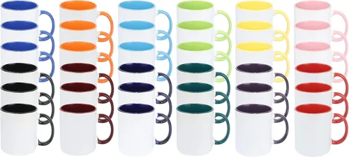 Miniatura 25 de Taza de café de sublimación de cerámica blanca de 11 onzas con colores sólidos en el interior y mango negro, rojo, rosa, azul, verde y amarillo, 6