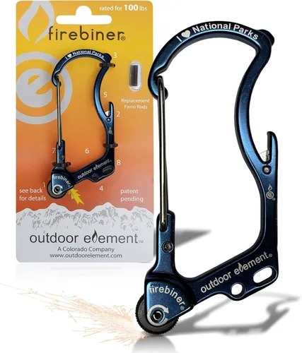 Miniatura 28 de OUTDOOR ELEMENT Firebiner Custom Engraved 6-in-1 Fire Starter Carabiner Multitool – Survival Gear EDC Keychain with Utility Blade, Bottle Opener