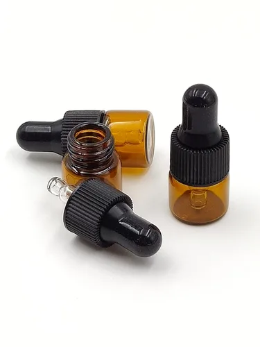 Miniatura 9 de 15 paquetes de 0.0 fl oz diminutos frascos con cuentagotas de vidrio ámbar para aceites esenciales, cosméticos y líquidos, pequeños frascos vacíos