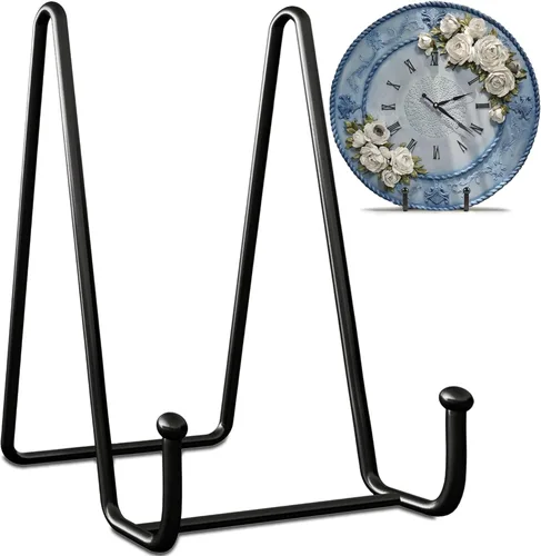 Soportes de placa para exhibición, paquete de 2 soportes de metal negro de 6 pulgadas, soporte para libros y soporte para libros para mesa,