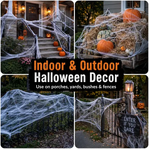 Miniatura 3 de MAQIHAN Telarañas de 1200 pies cuadrados para decoración de Halloween, telarañas de Halloween con 40 arañas falsas, telarañas súper elásticas