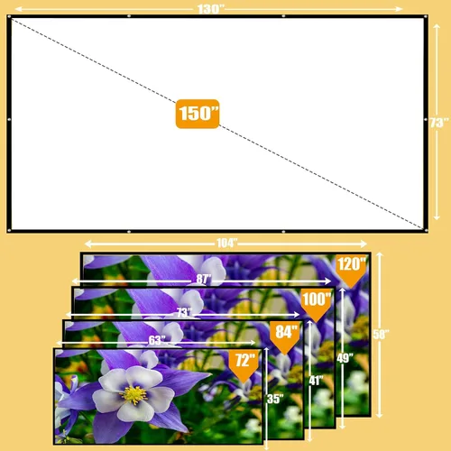 Miniatura 4 de Pantalla de proyector plegable de 100 pulgadas para pared, pantalla de proyector portátil colgante para exteriores e interiores, pantalla blanca