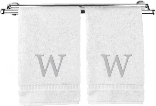 Miniatura 158 de Toalla de mano monogramada, regalo personalizado, juego de 2 - Toalla bordada con letra de bloque dorada - Extra absorbente 100% algodón turco