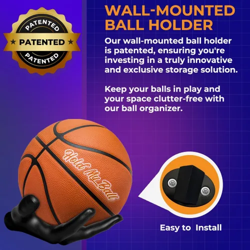 Miniatura 2 de Soporte de pelota montado en pared – Resina premium – Exhibición de baloncesto, fútbol, fútbol americano – Cuelga pelotas de forma segura