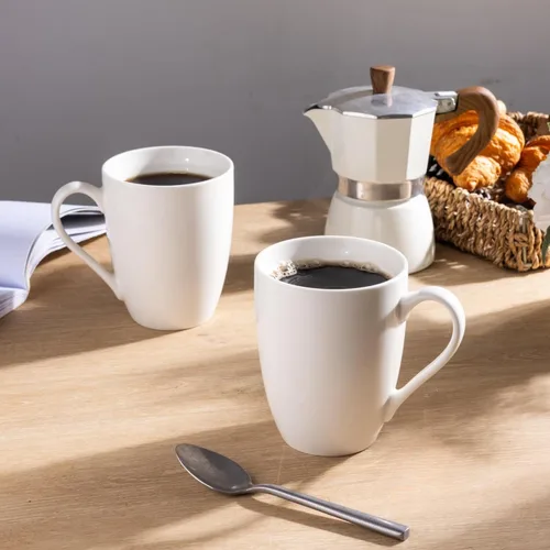 Miniatura 3 de AmorArc Juego de 12 tazas de café de color blanco hueso de 12 onzas, tazas de café de cerámica con mango grande para hombre, mujer, juego de tazas