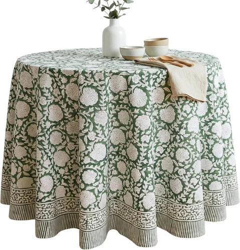Miniatura 46 de ATOSII Mantel 100% algodón, Amara, floral, hecho a mano, rectangular, de lino, para cocina, comedor, fiestas, bodas, exteriores, picnics, Pascua