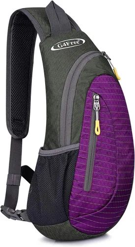 G4Free - Bolso bandolera para hombres y mujeres, mochila pequeña de pecho y hombro ligera para viajes, actividades al aire libre y deportes (Morado)