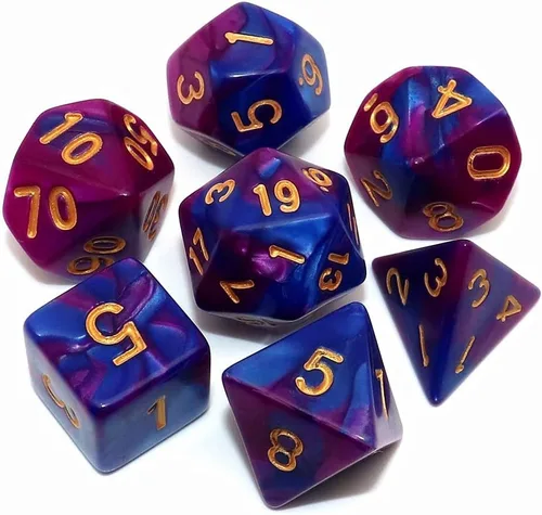 Miniatura 20 de DND - Juego de dados de nebulosa negra mezcla azul oscuro para Dungeon and Dragons D&D RPG juegos de rol, 7 dados poliédricos con bolsa de dados