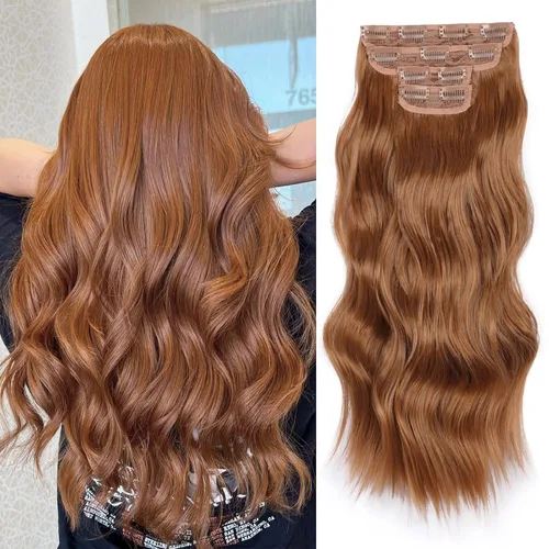 Miniatura 39 de Extensiones de cabello con clip de Vigorous de 20 pulgadas, con reflejos rubio playa, extensiones de cabello ondulado largo y suave de cabello