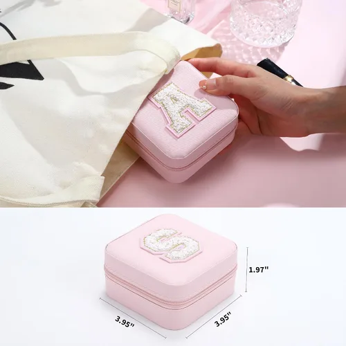 Miniatura 6 de Parima Joyero pequeño para niñas, joyero con iniciales de viaje para niñas, caja organizadora de joyas pequeña, joyero de viaje, organizador